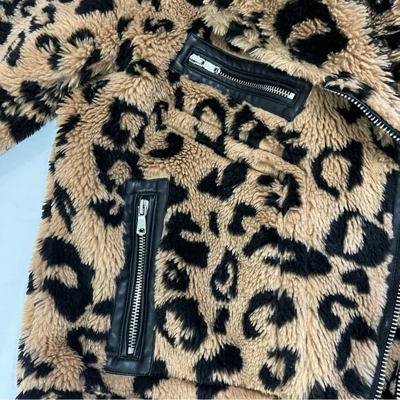Anthropologie Avec Les Filles Faux Fur Teddy Biker Full Zip Jacket Coat Size L - Picture 10 of 14